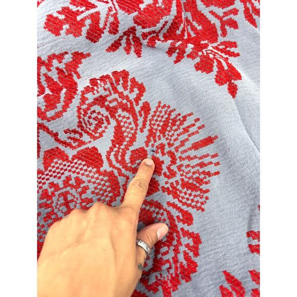 VTG Sears Tapestry Fringe Heavyweight Bedspread USA Made Red Gray 75"x71" - Picture 6 of 15